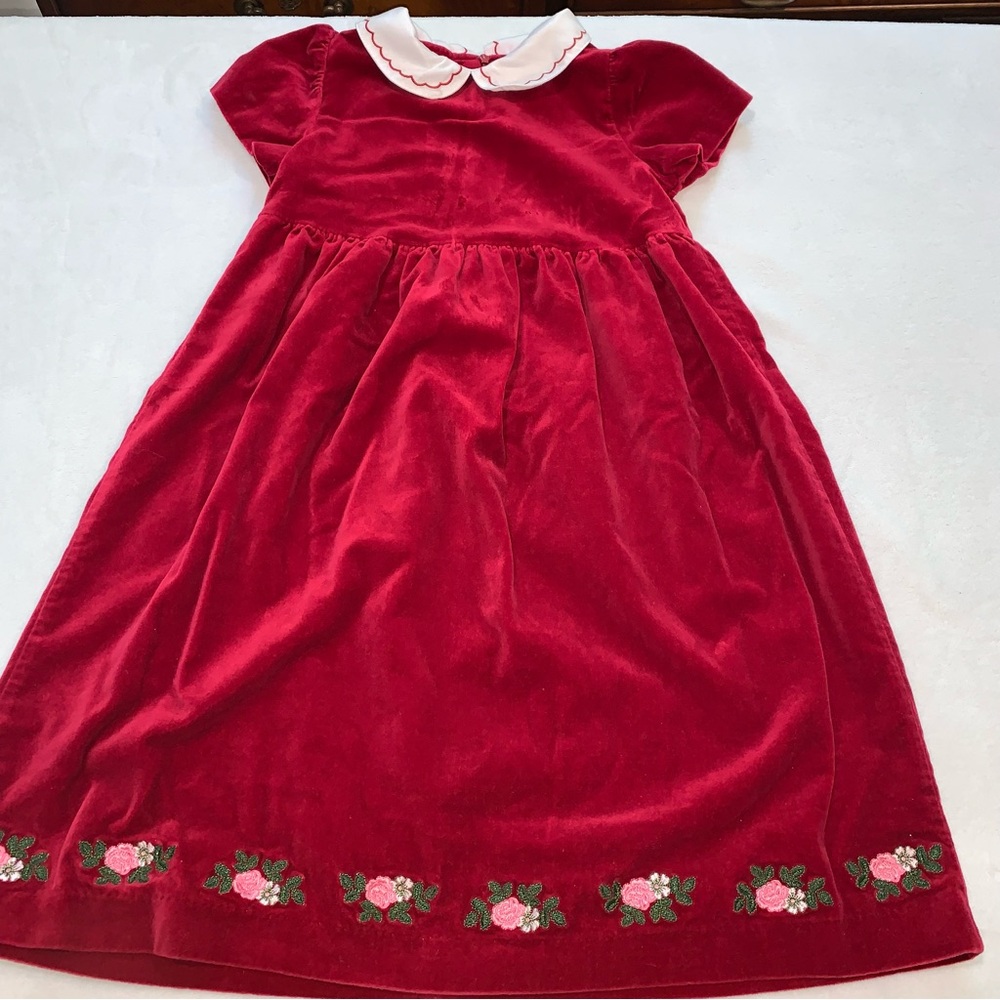 Gymboree Dress Red Velvet rose‎ floral collar age 5 button up back